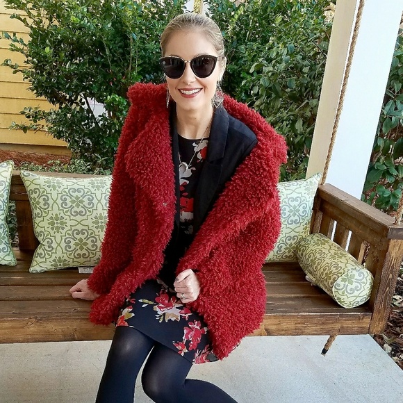 Vici Jackets & Blazers - New Vici red shaggy faux fur jacket size M/L